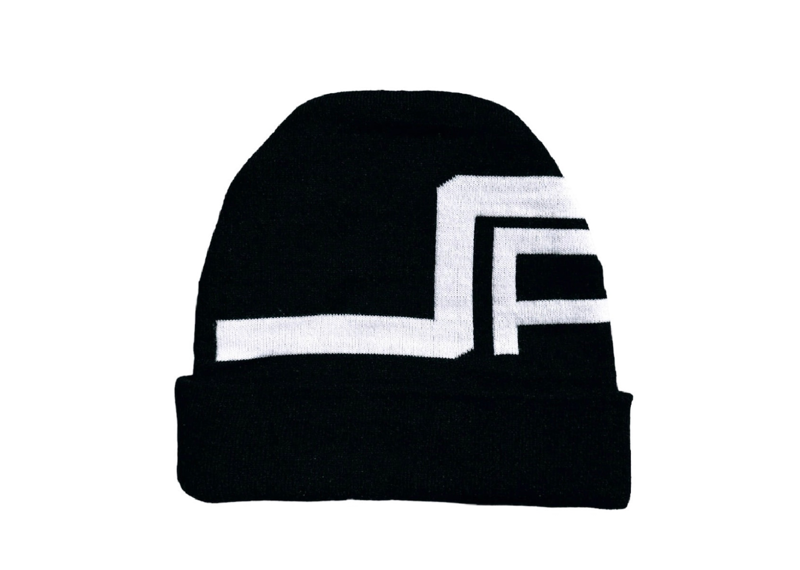 black white spill beanie
