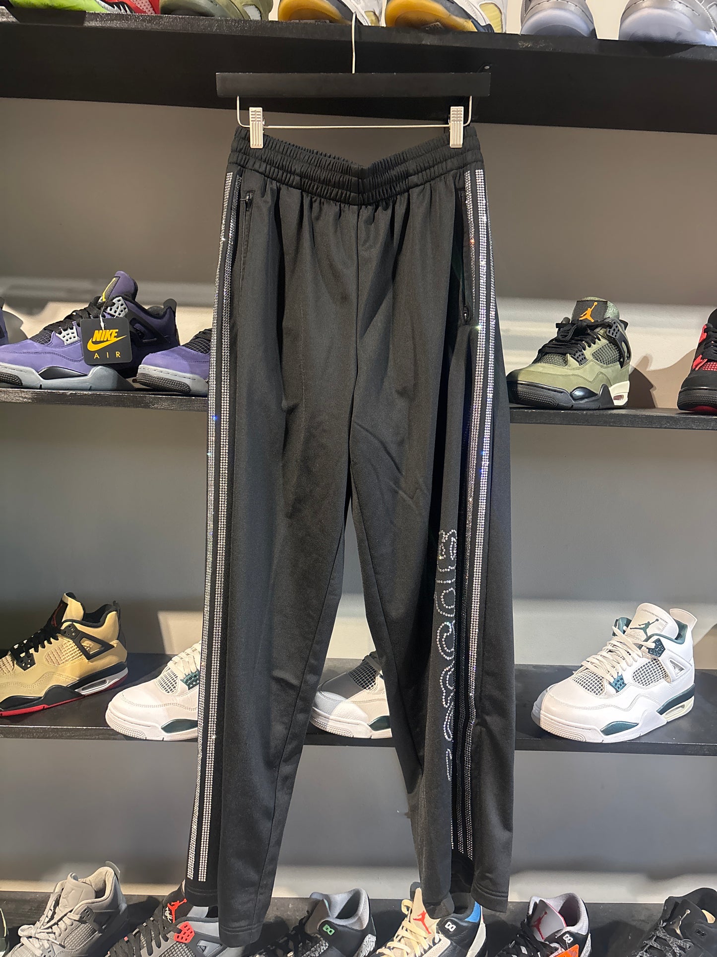 Sp5der Black Adidas Sweats Rhinestone