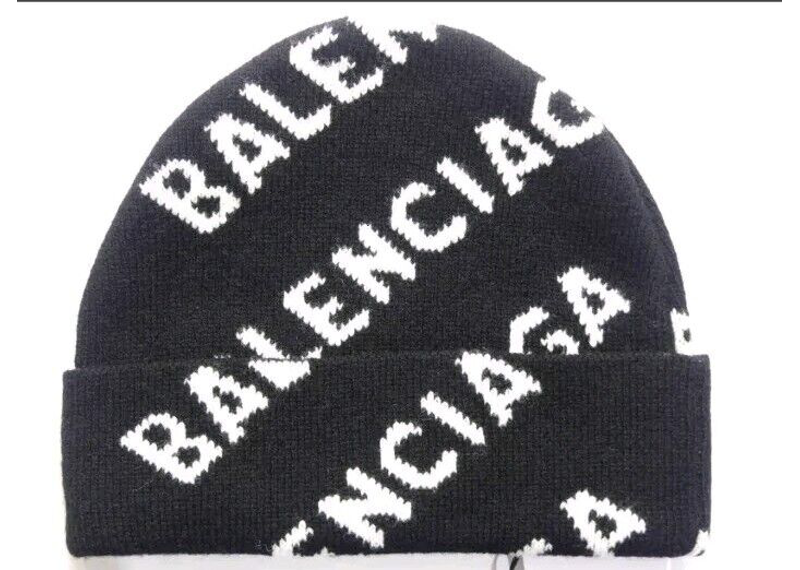 balenciaga all over print black white beanie
