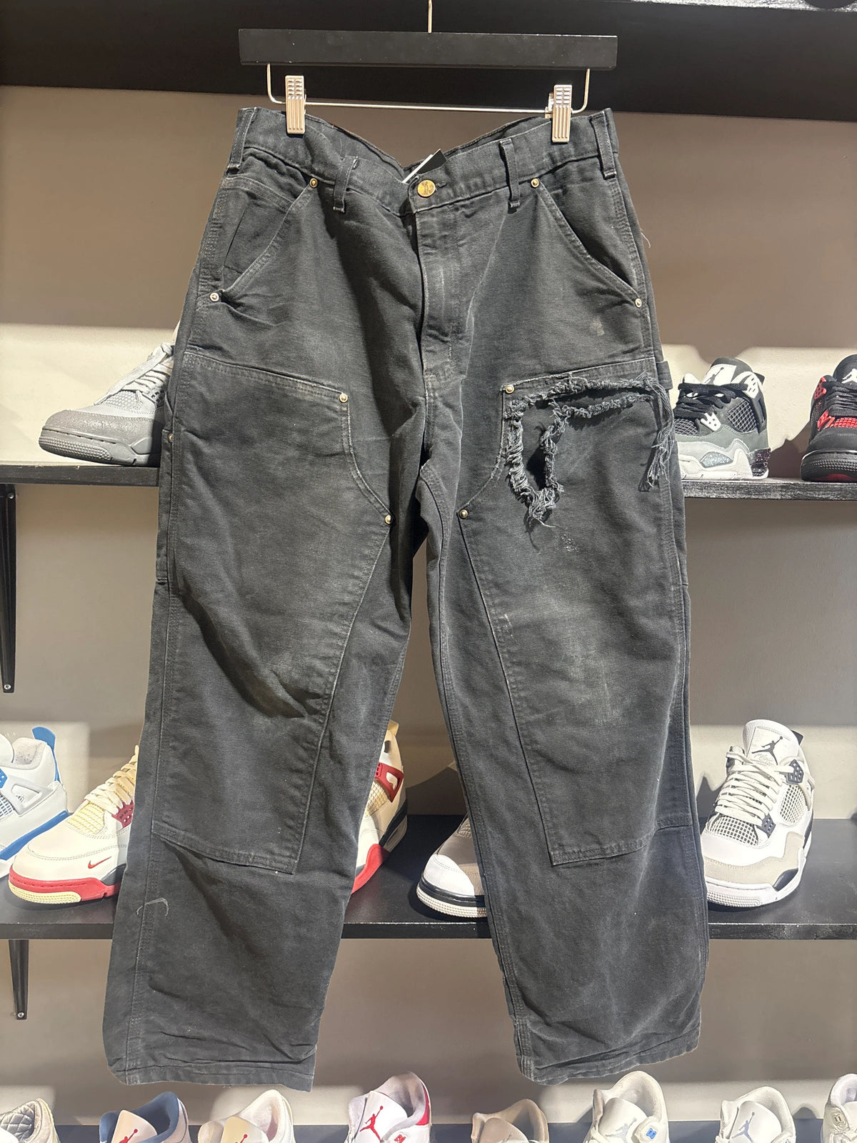 Vintage Black Distressed Carhartt Double Knees Sz32 - Pre-Owned