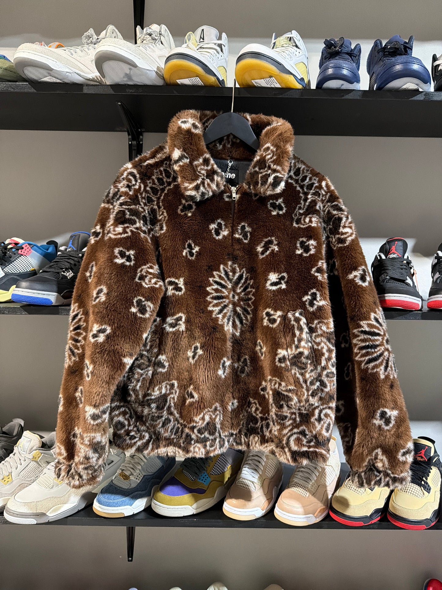 supreme brown paisley fur coat