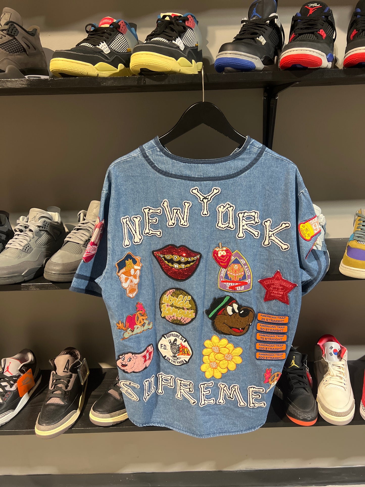 Supreme Patches Denim Baseball Jersey