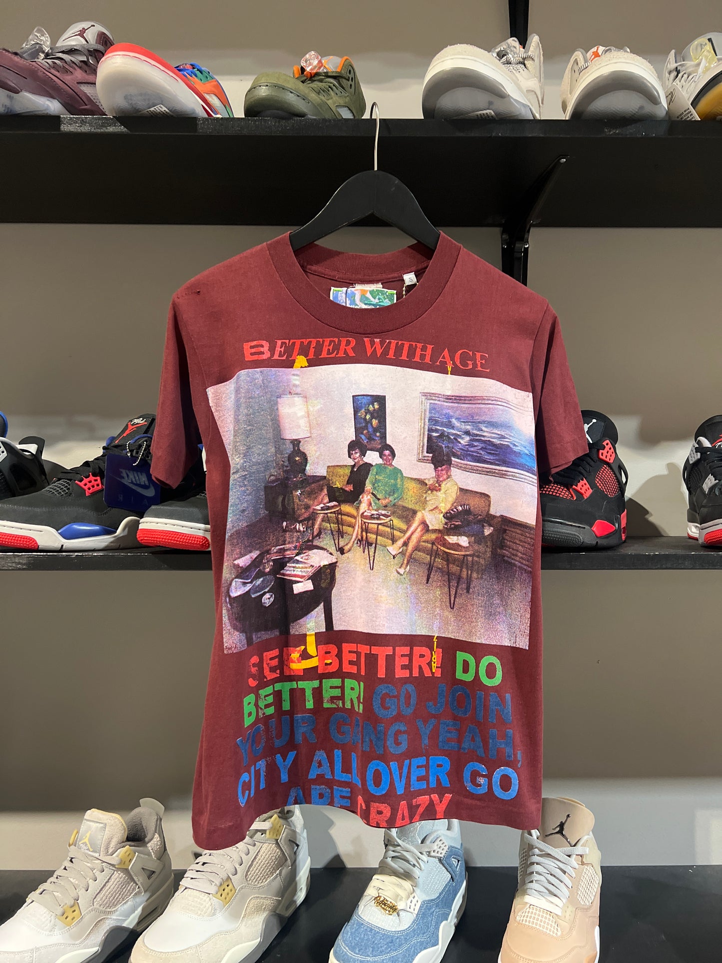 Better with age gibberish tee burgundy