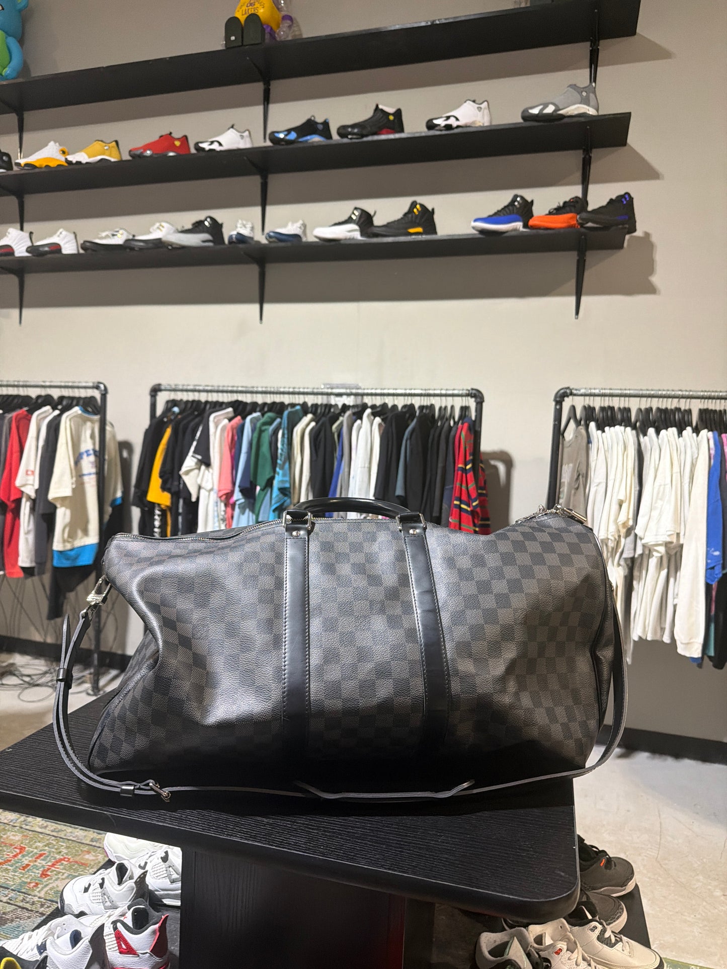 Louis Vuitton Black Checkered Keepall Bag