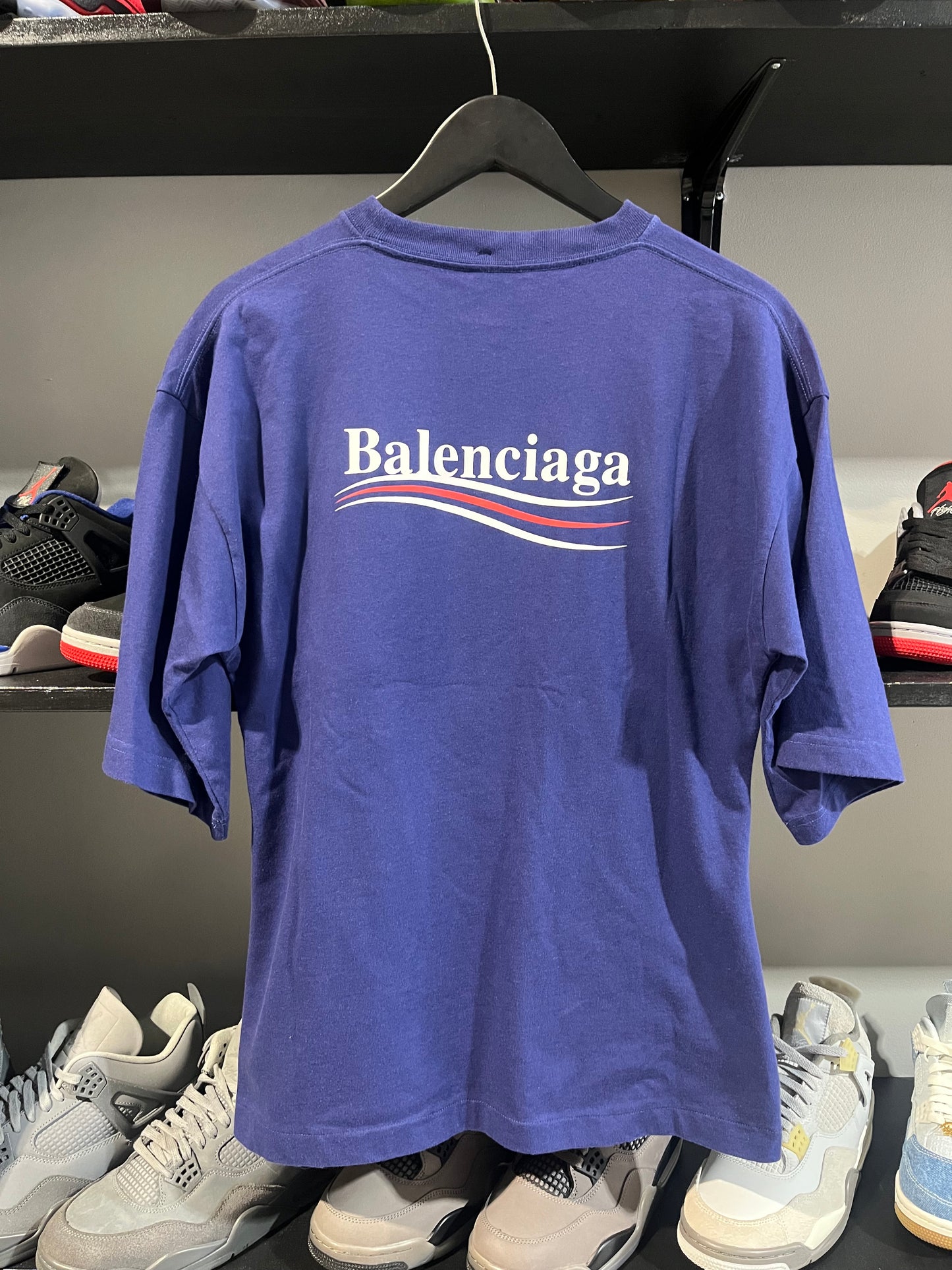 balenciaga navy campaign logo tee