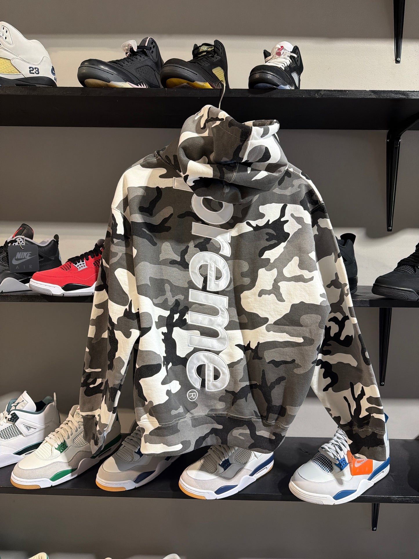 Supreme Satin Applique Snow Camo Hoodie