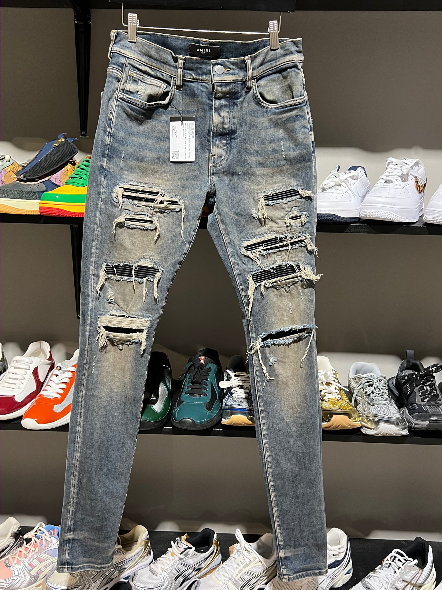 Amiri Indigo W Black Patches Skinny Jeans