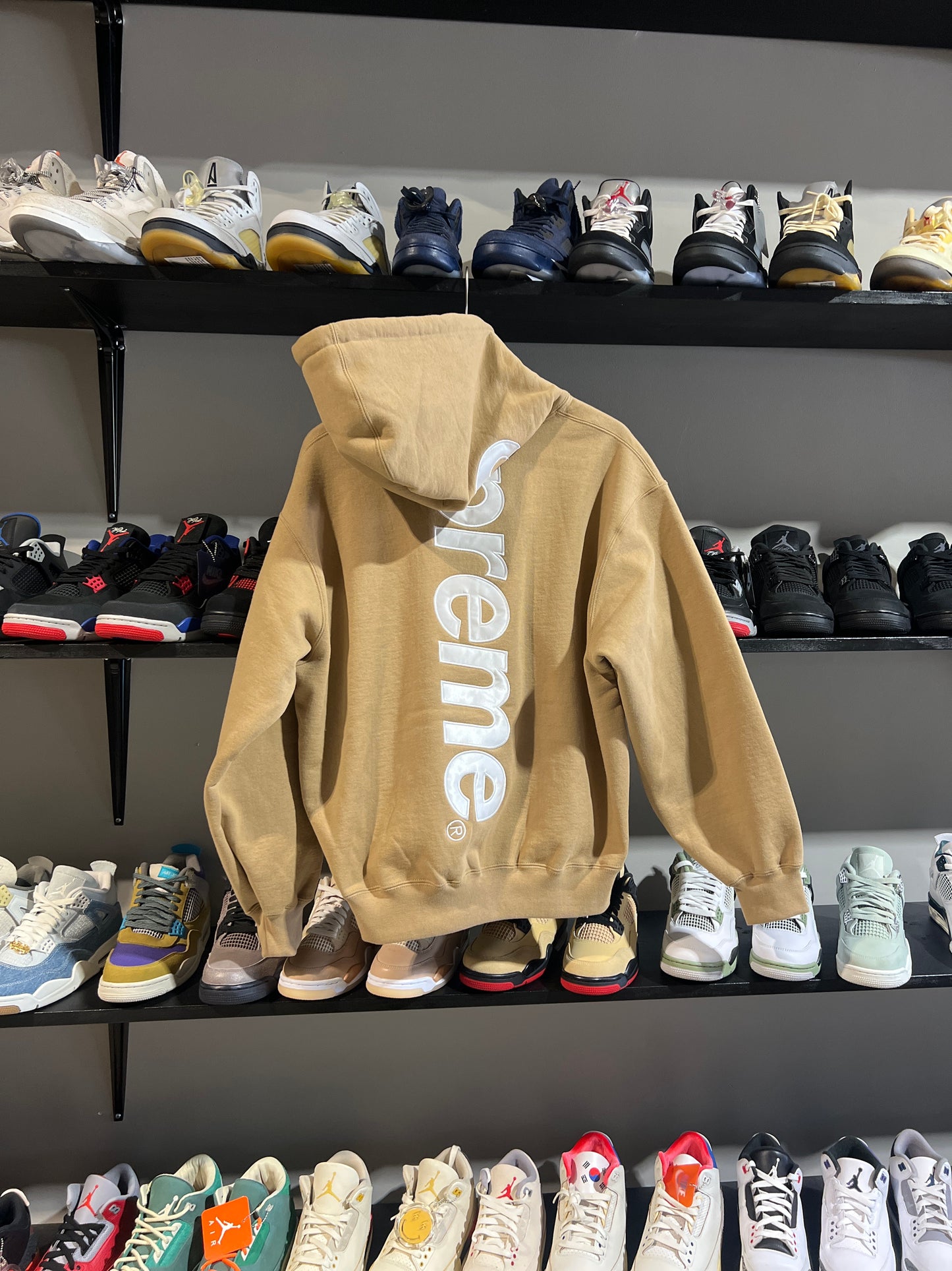 Supreme Satin Applique Hooded Sweatshirt Brown