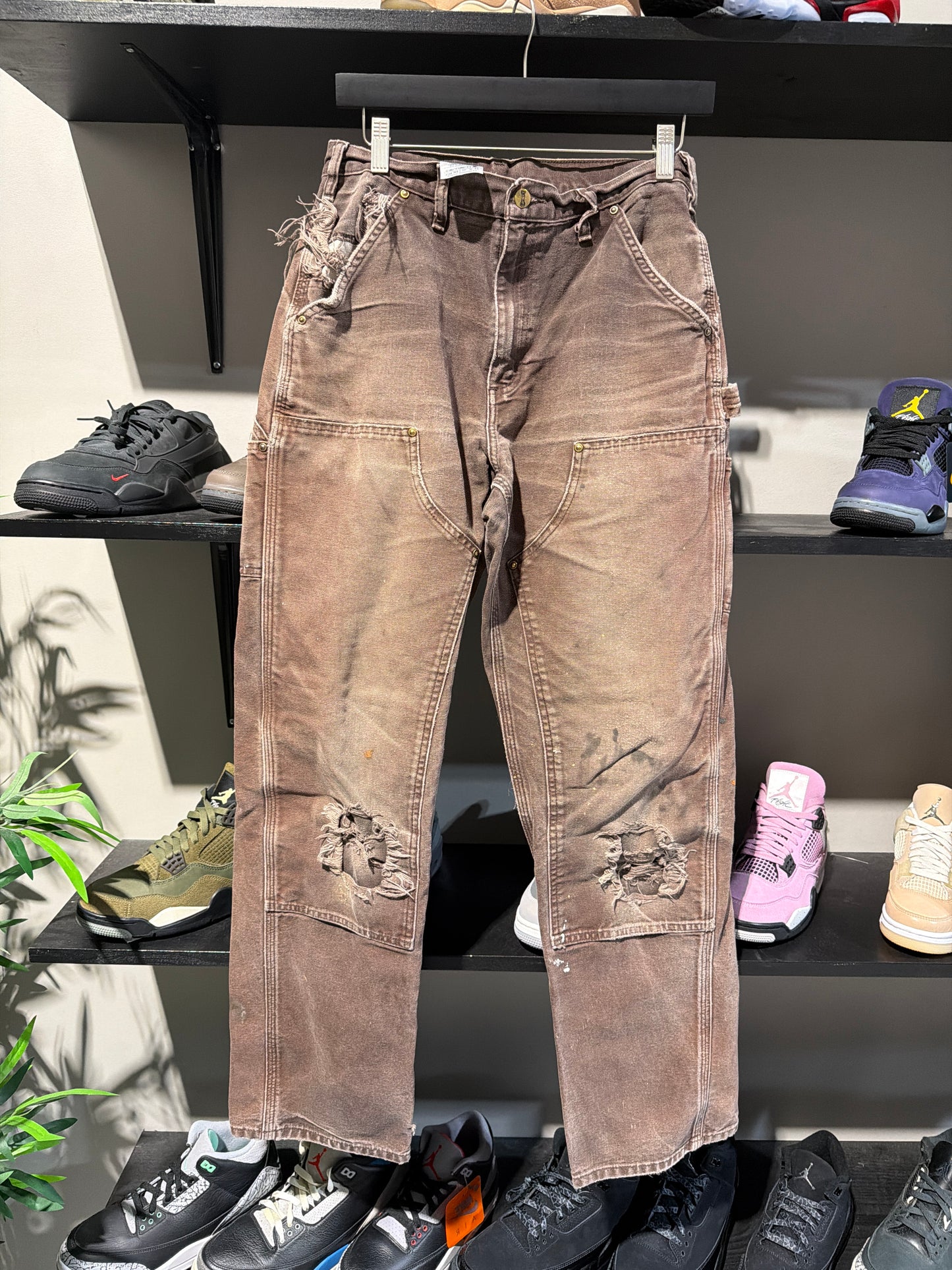 VINTAGE BROWN DISTRESSED CARHARTT DOUBLE KNEE SZ 30