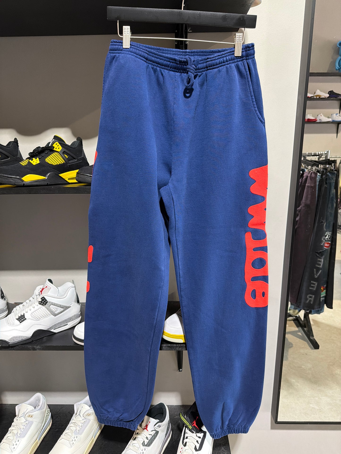 Sp5der Red and Navy WrldWide Sweats