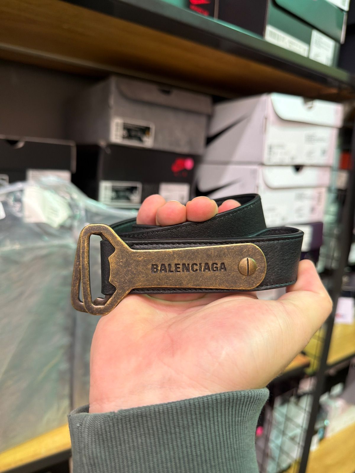 Balenciaga Black Leather Bottle Opener Belt