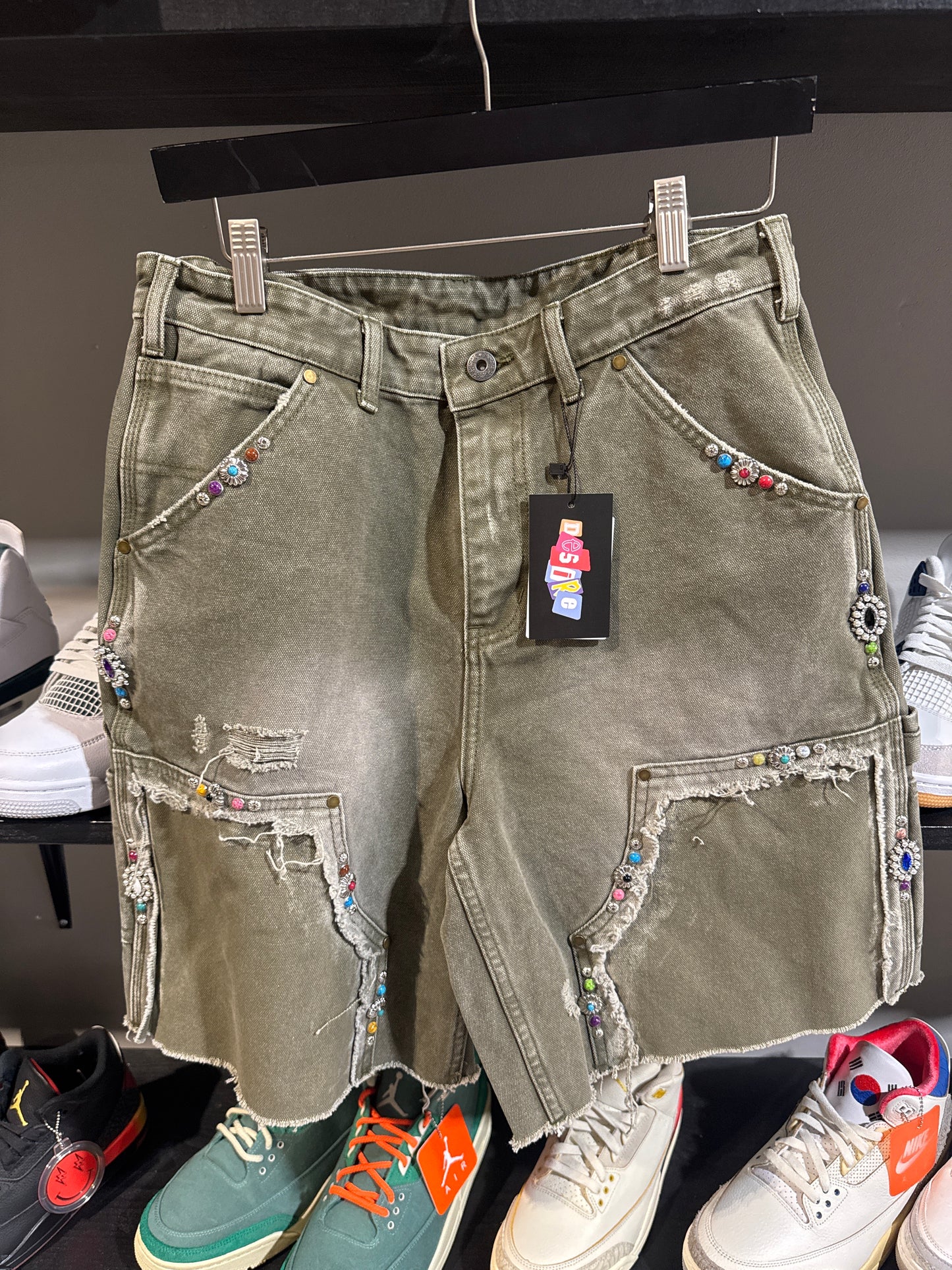 Reworked Carpenter Olive Shorts