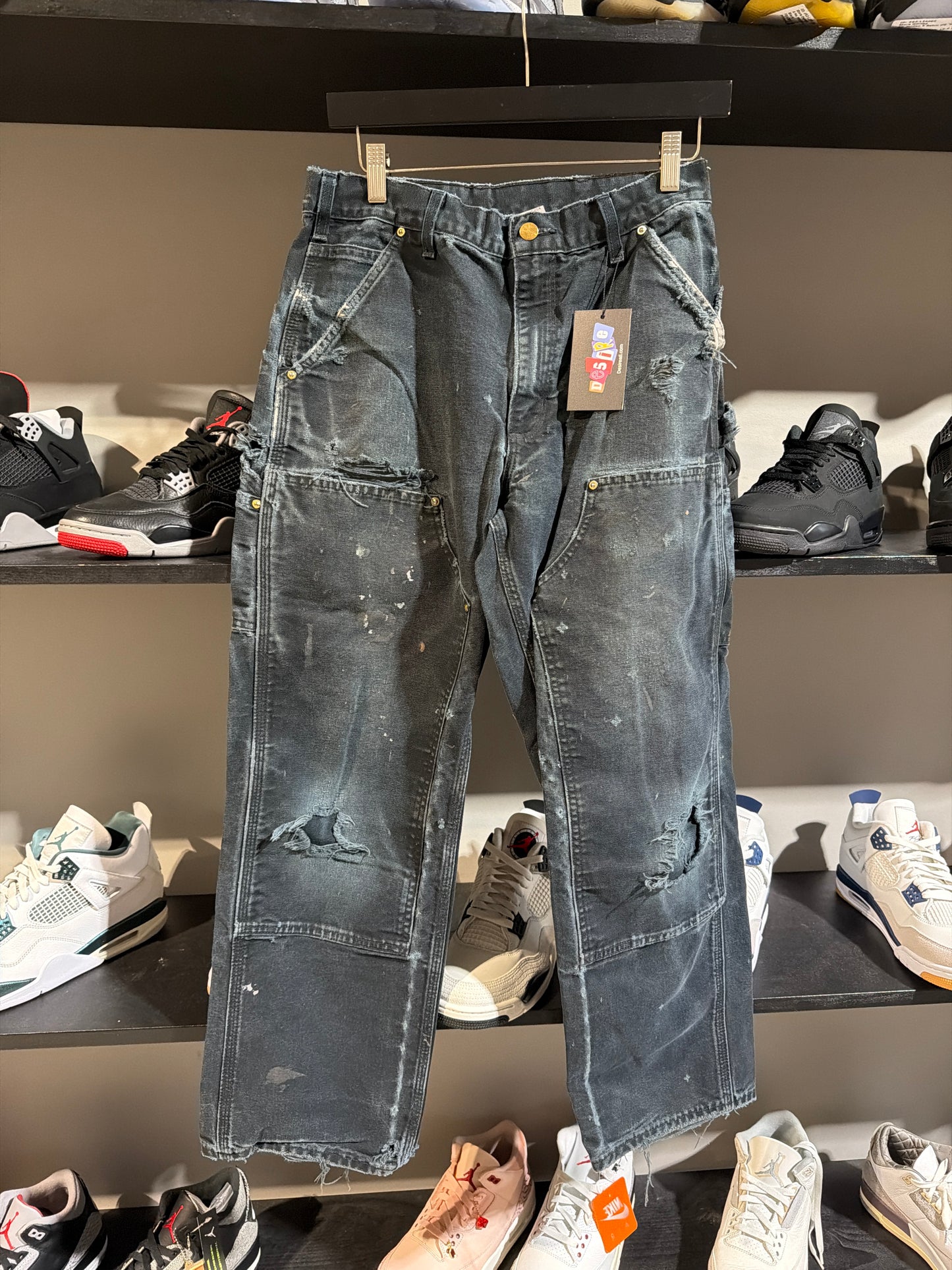 Black Carhartt Distressed Double Knees Sz 32