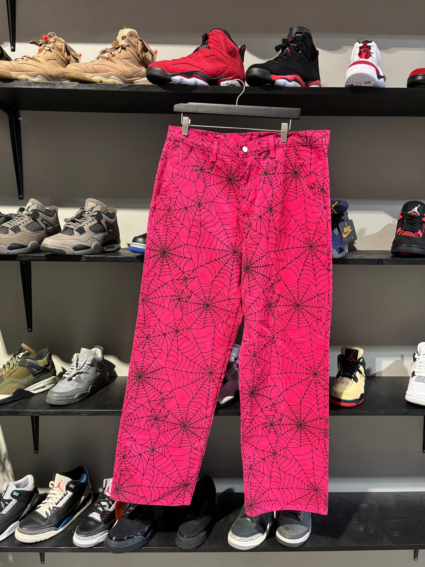 SP5DER Pink Webbed Jeans