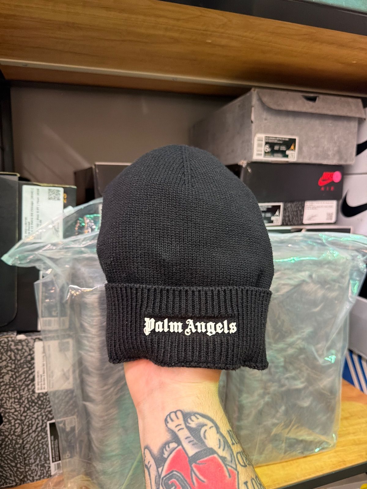 Palm Angls Spellout Beanie Black/White