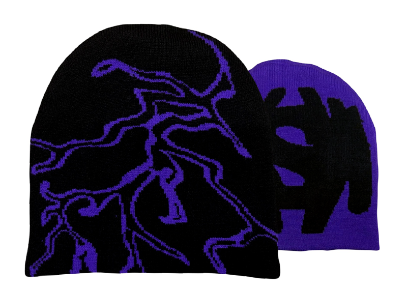 black purple spill beanie