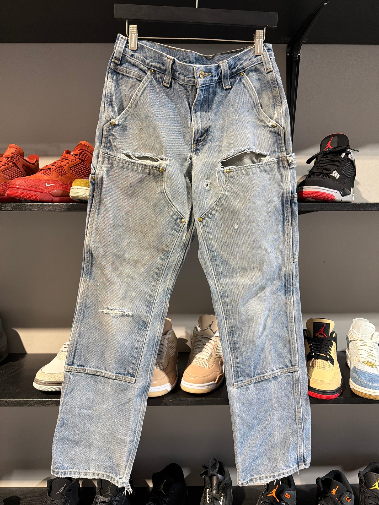 Vintage Carhartt Denim Distressed Double Knees Sz 30