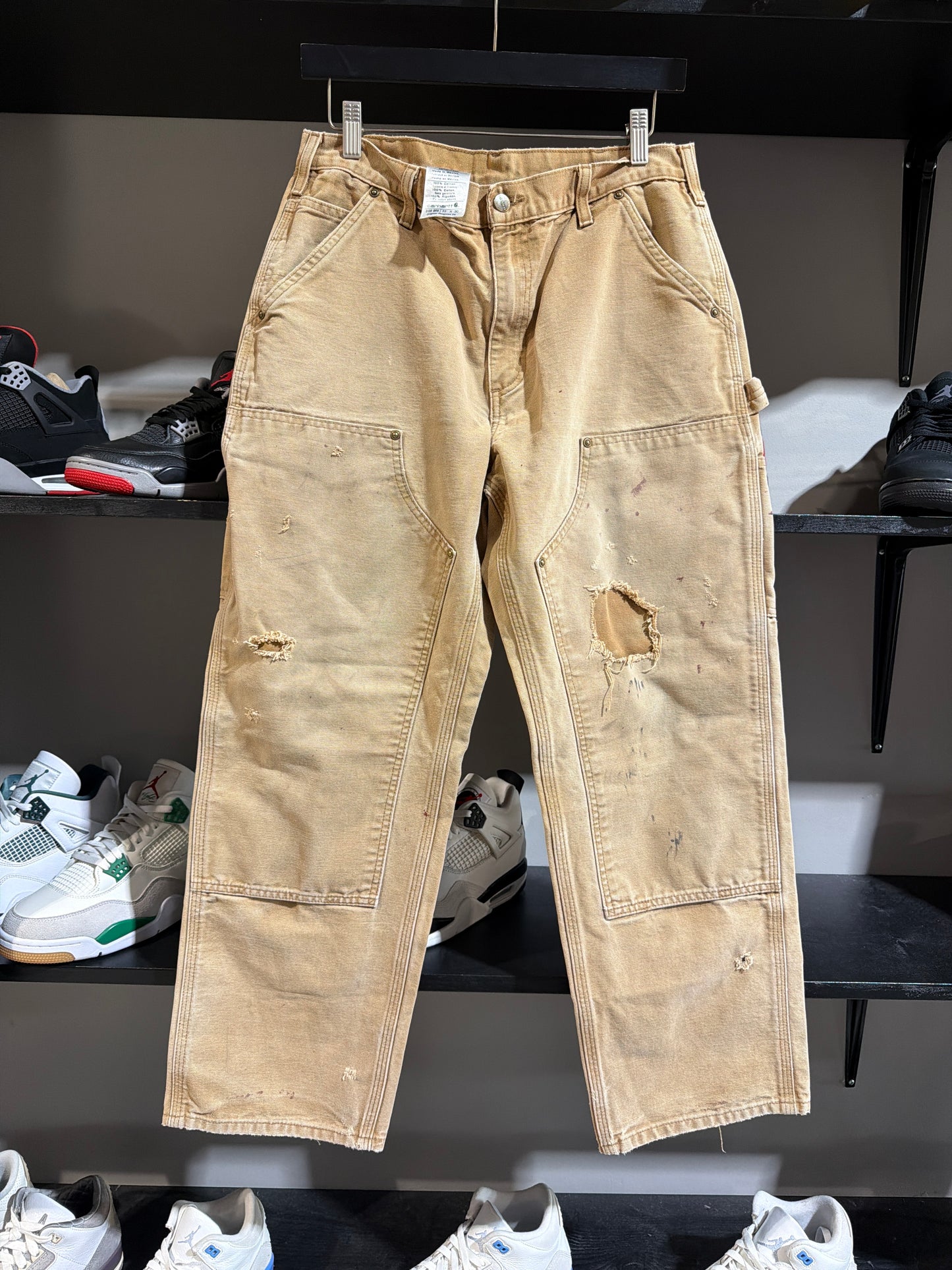 Vintage Carhartt Khaki Distressed Double Knee Sz 33