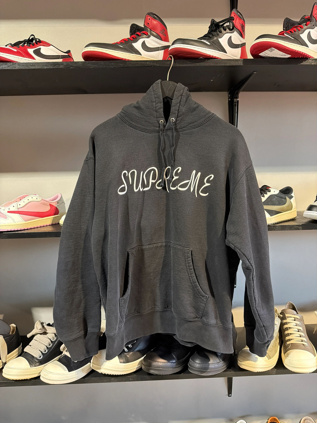 Supreme Black Script Hoodie Sz Medium - Pre-Owned
