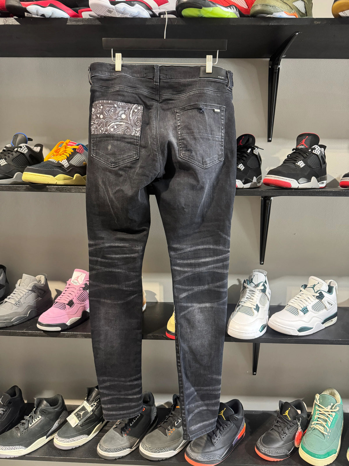 Amiri Black Paisley Patch Jeans - Pre-Owned