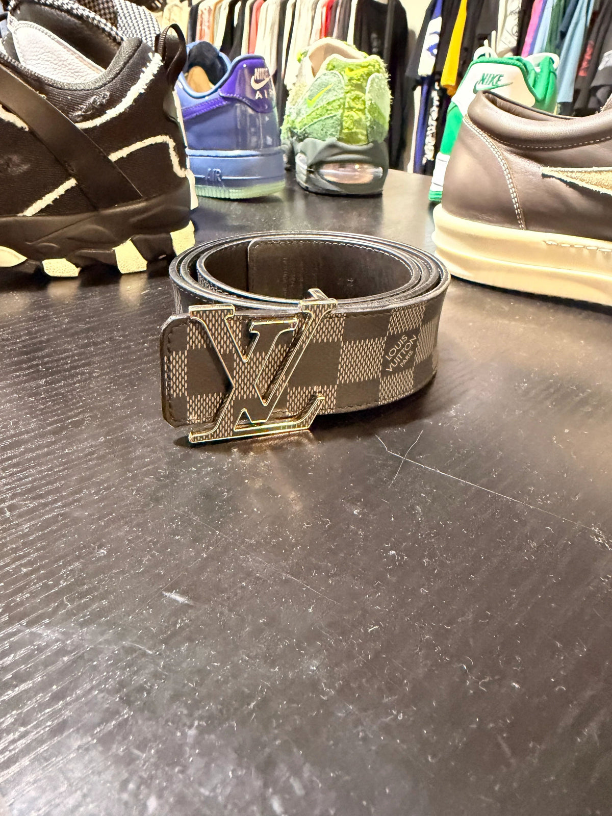 Louis Vuitton Black Checkered Board Belt Sz 30 - Pre-Owned