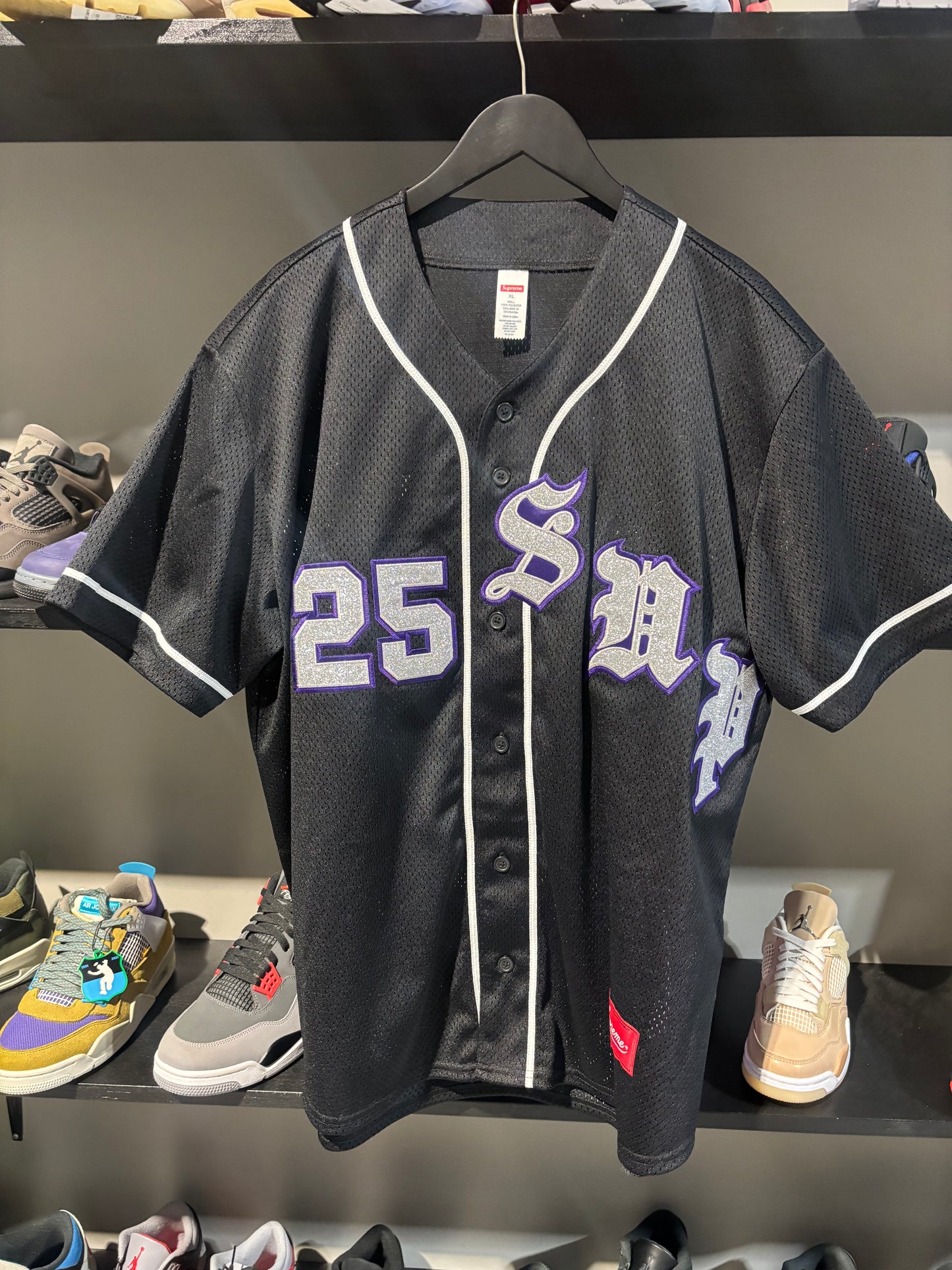 Supreme Old English Baseball Jersey Black/Purple