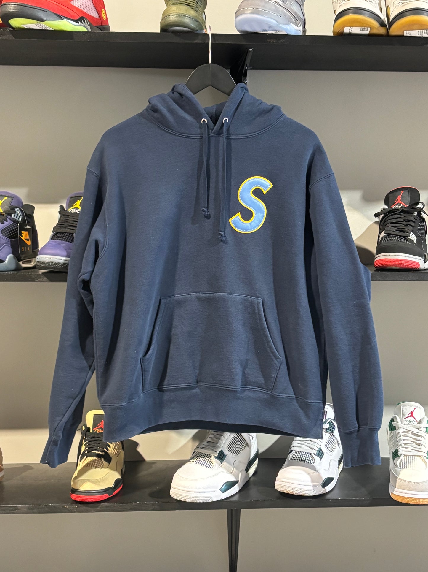 Supreme Navy Big S Hoodie Baby Blue/Yellow