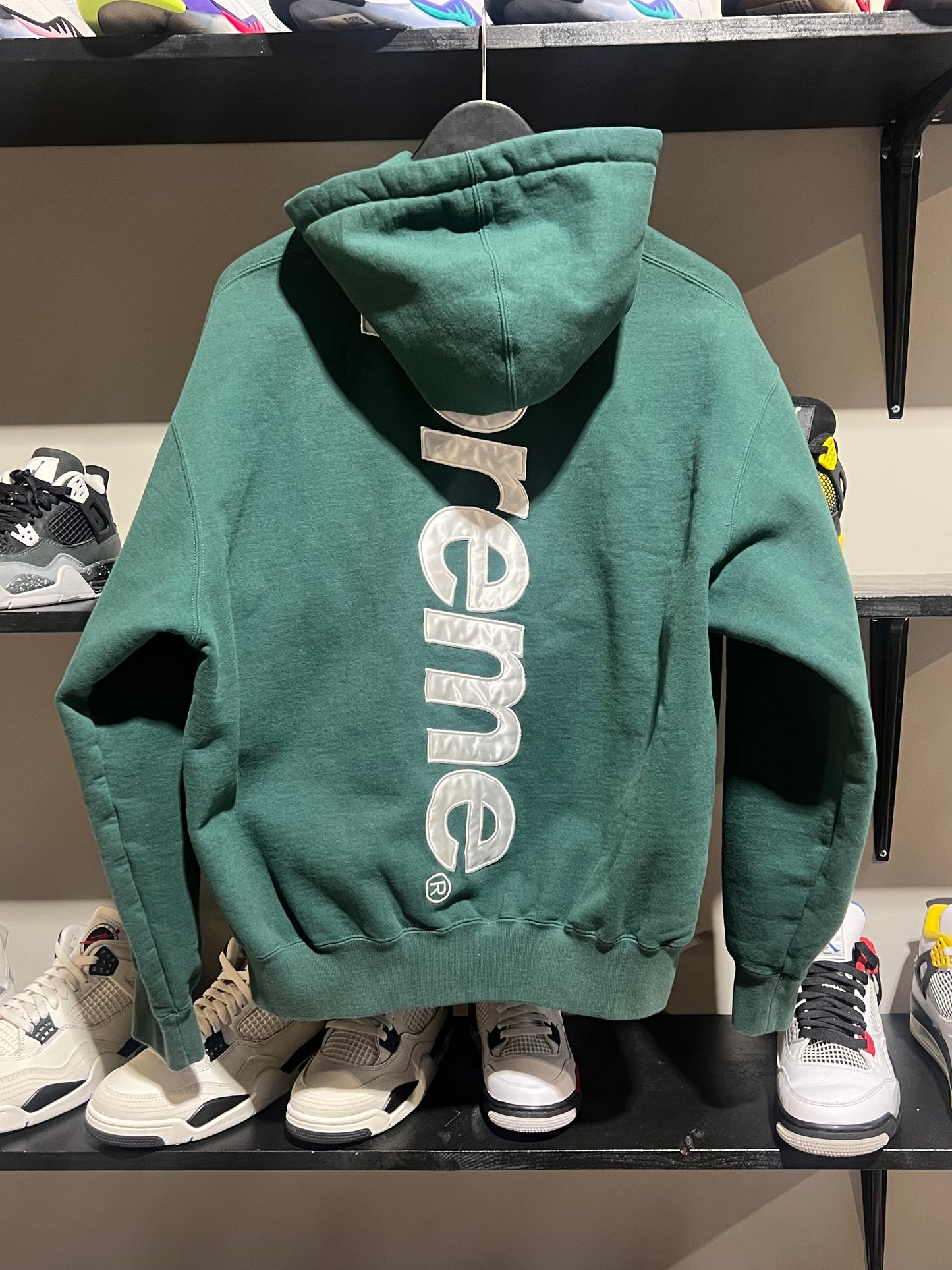Supreme Satin Applique Green Hoodie