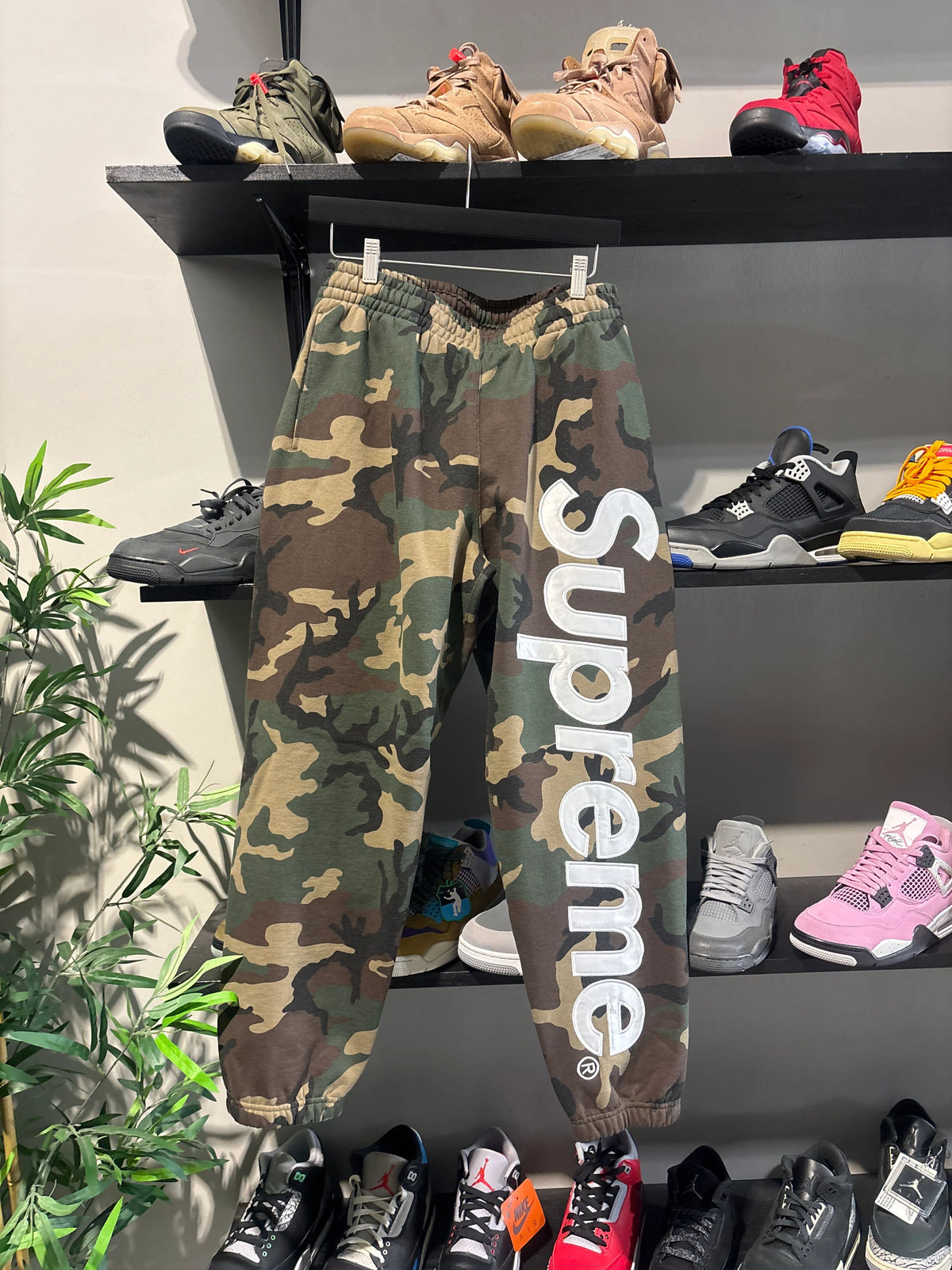 Supreme Satin Applique Woodland Camo Sweatpants