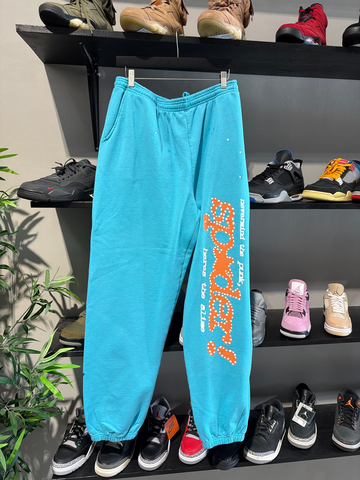 SP5DER BLUE AND ORANGE WEB SWEATPANTS