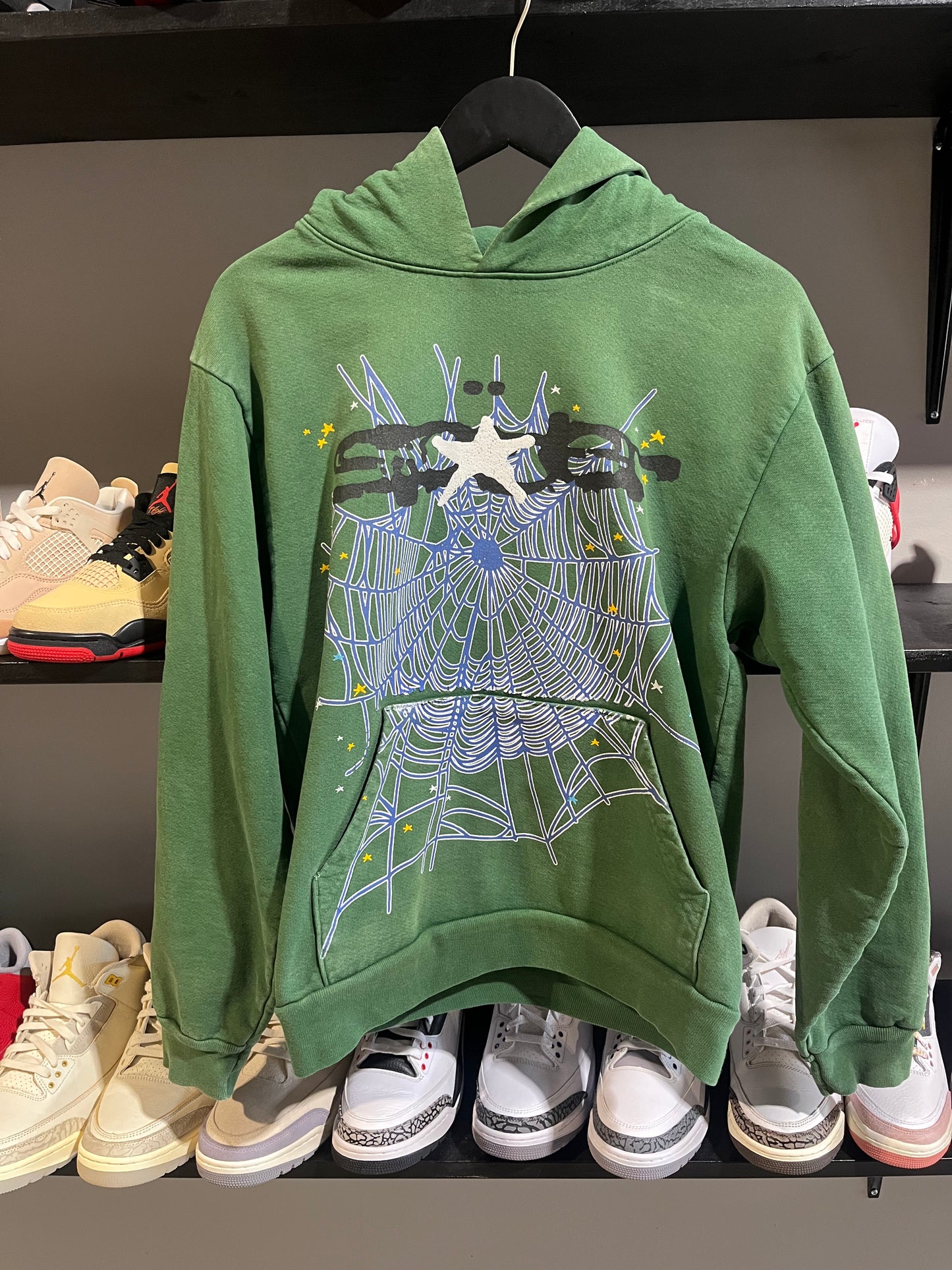 sp5der hoodie green and black