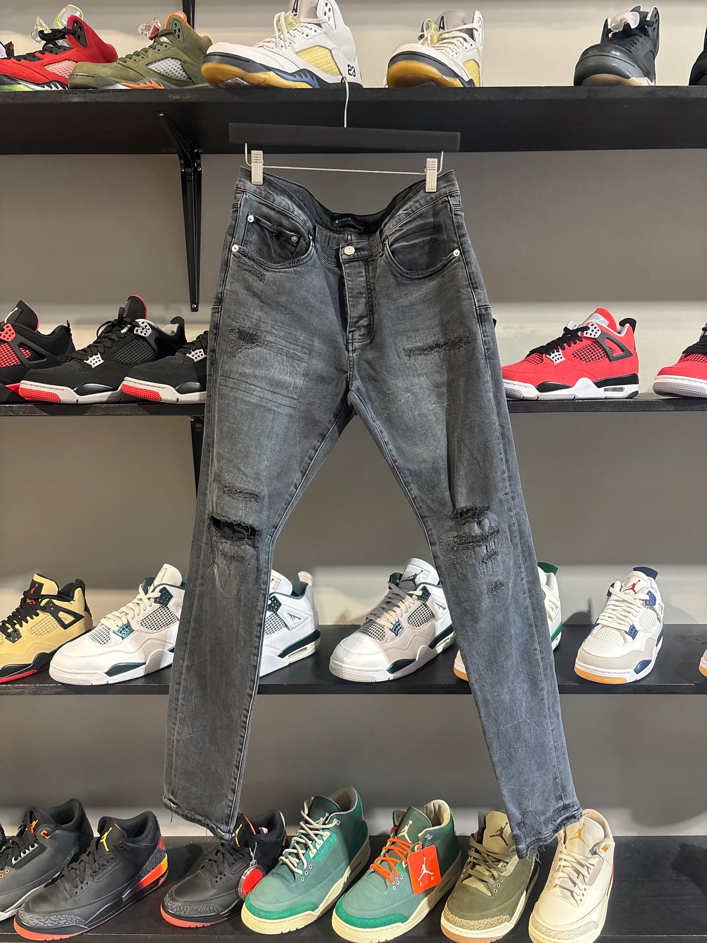Purple Black Repaired Denim Sz 34