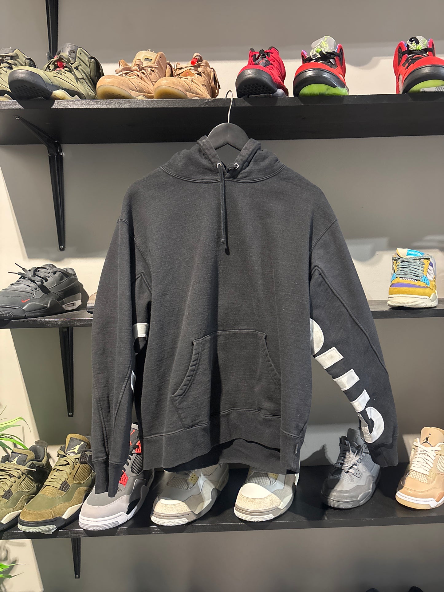 Supreme Black/White Sleeve Spellout Hoodie