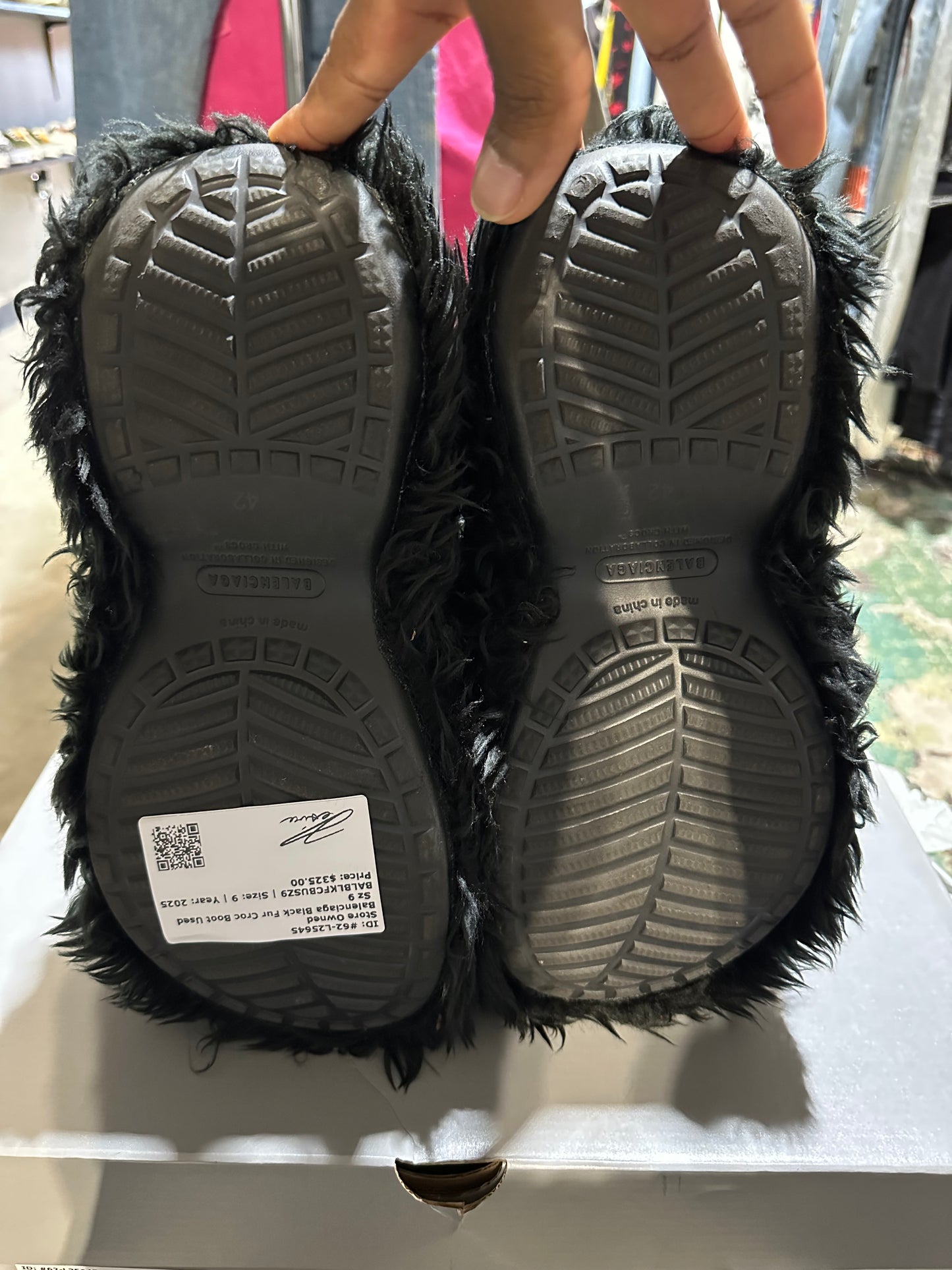 Balenciaga Black Fur Croc Boot Used Sz 9