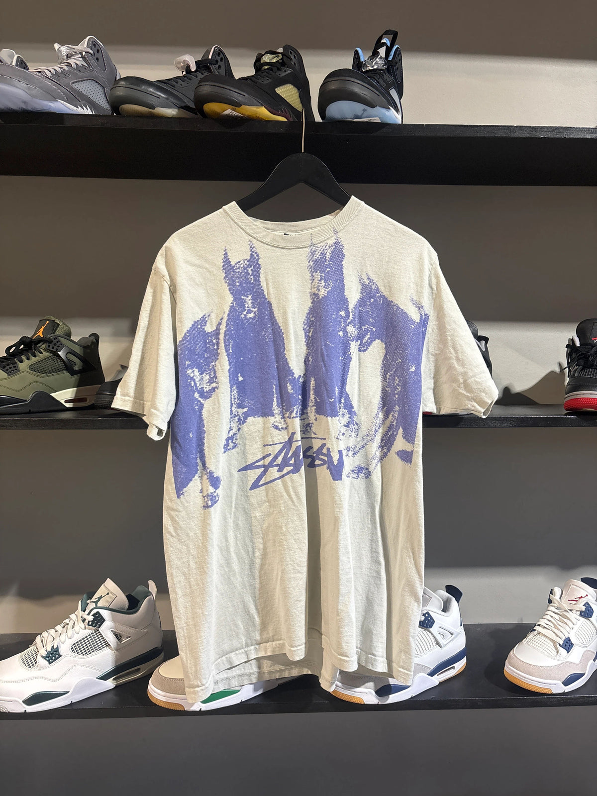 Stussy White/Blue Dog Tee Sz L - Pre-Owned