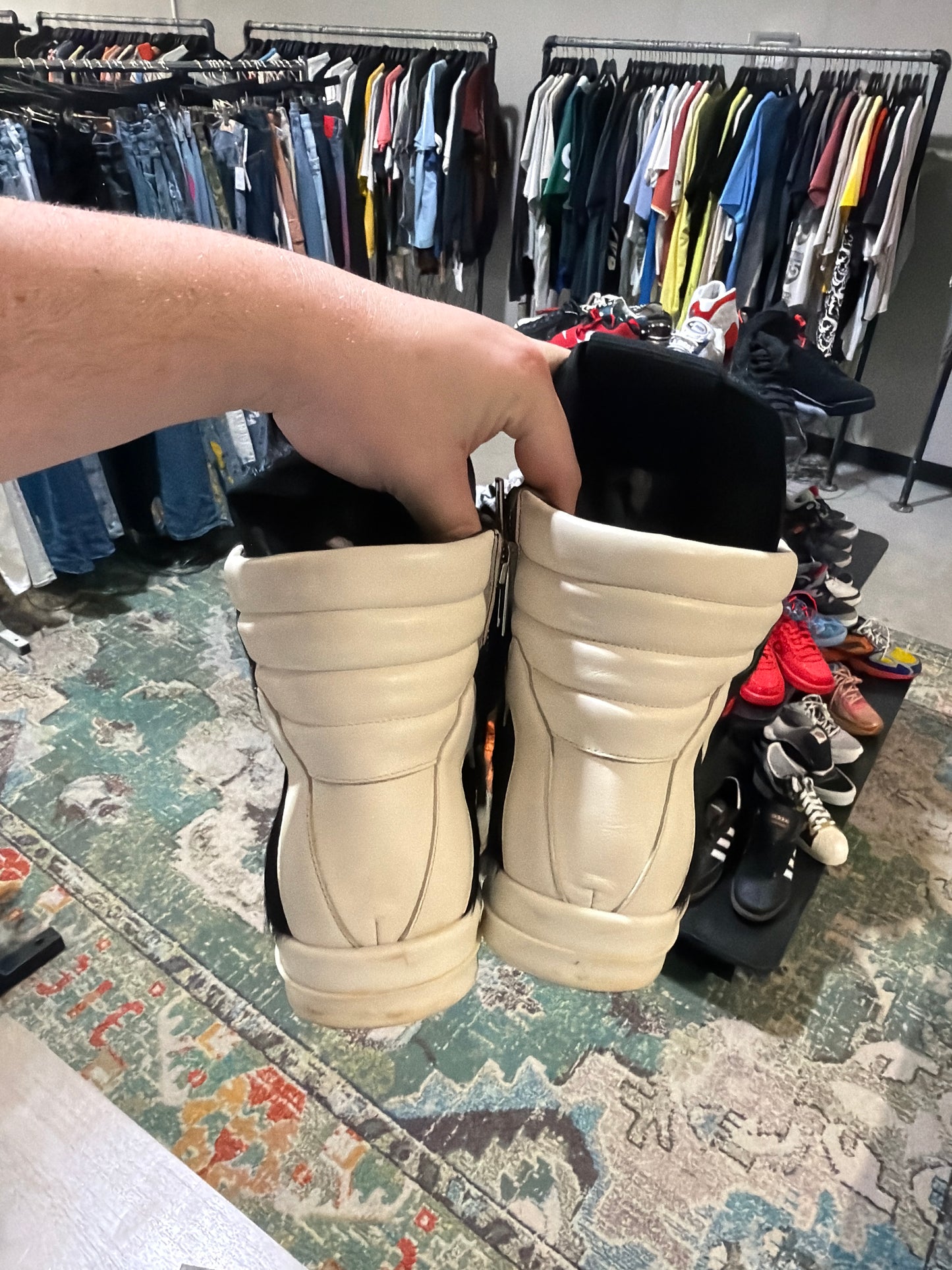 RICK OWENS Geo Basket Black Cow Used Sz 10