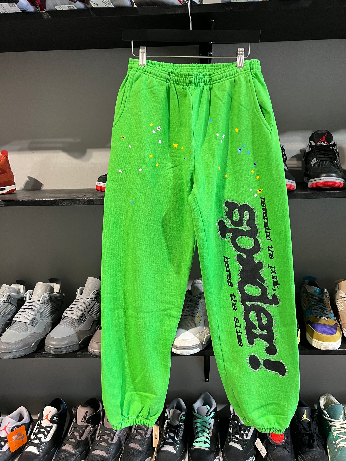 Sp5der green punk V2 studded pants
