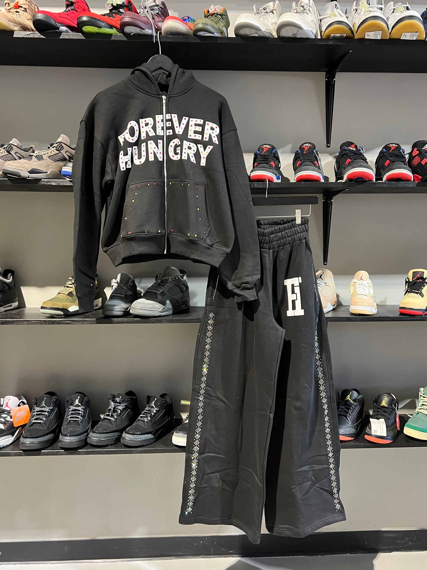 black forever hungry sweatsuit set