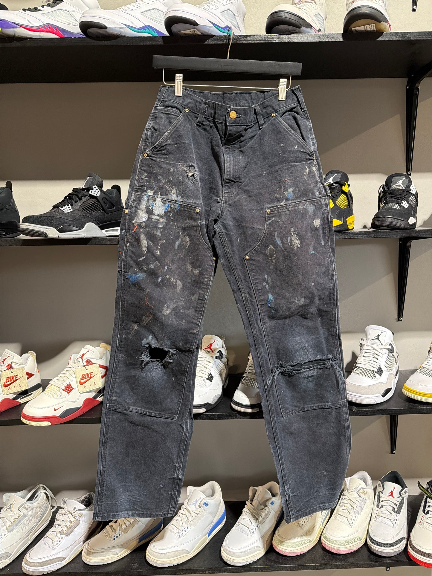 Vintage Black Paint Splatter Carhartt Double Knees Sz 32