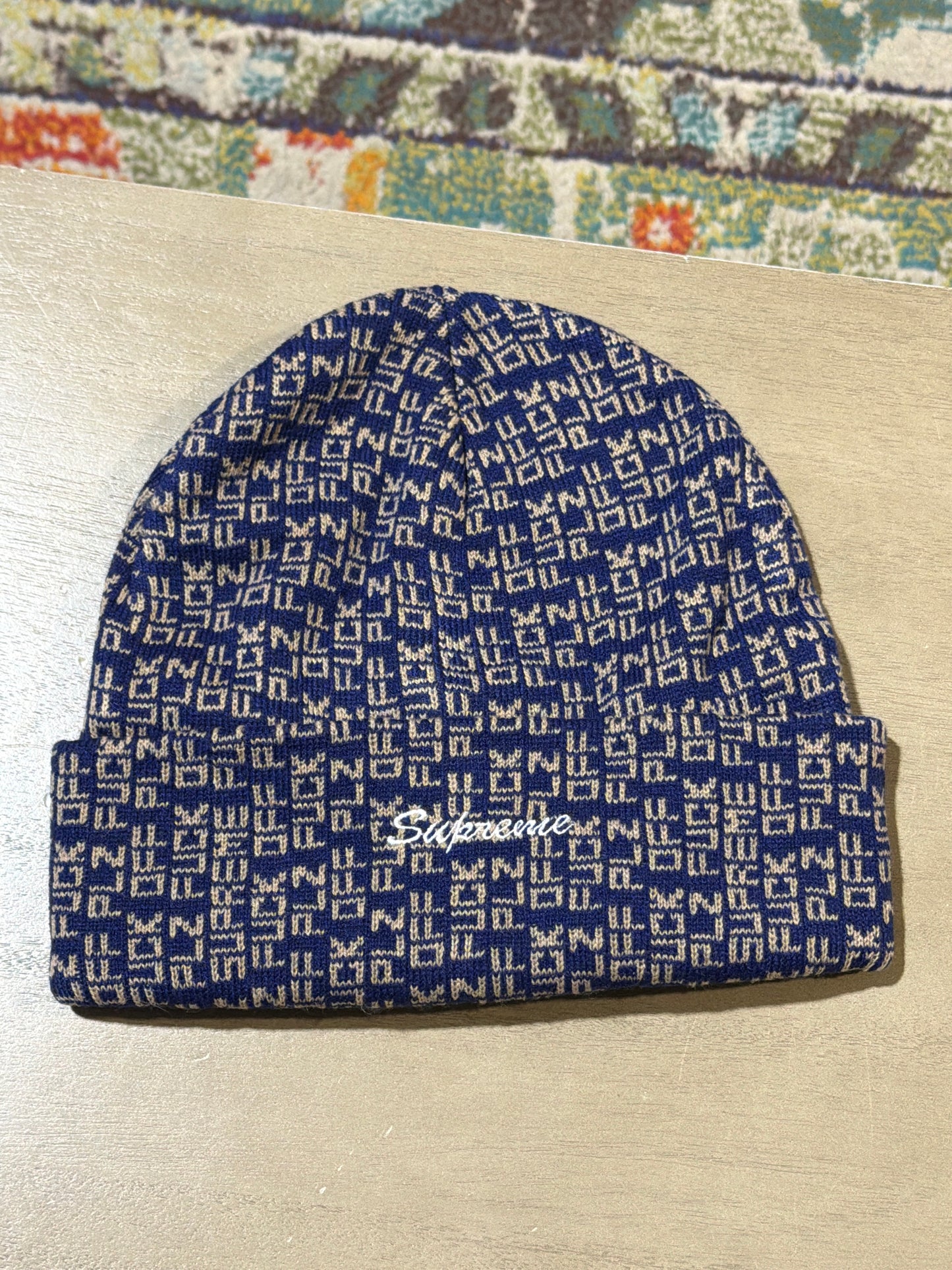 supreme plz f*ck off beanie navy/khaki