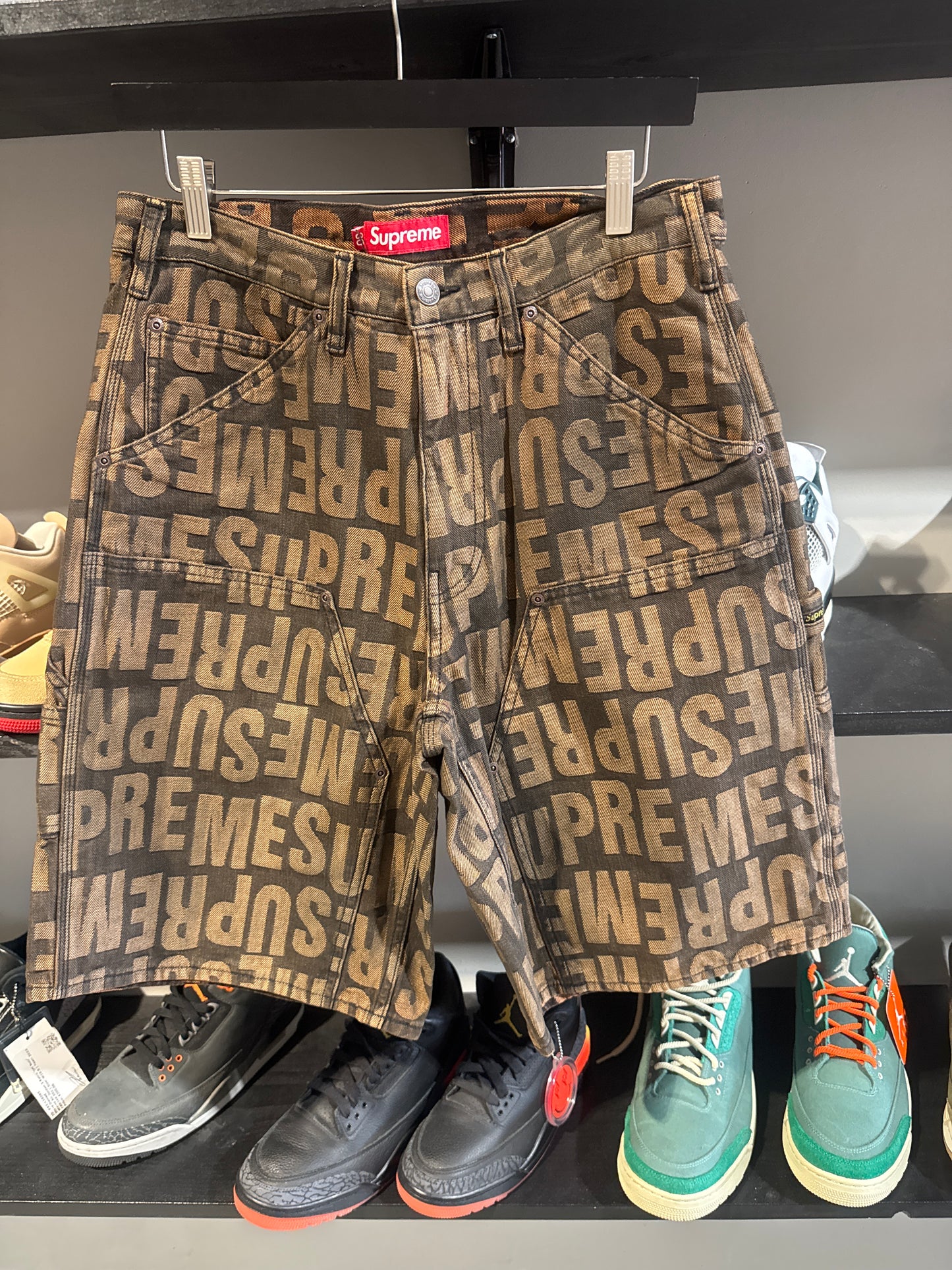Supreme Repeat Jacquard Double Knee Brown Shorts
