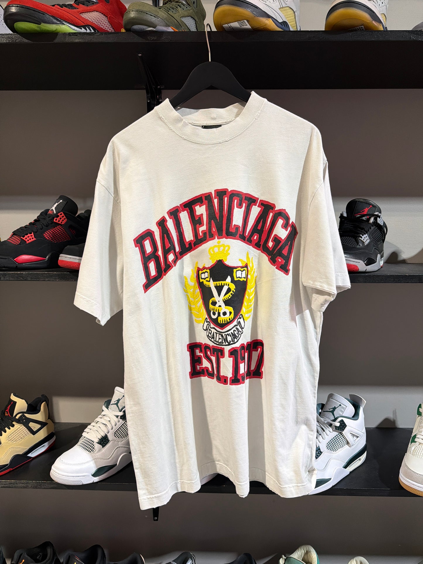 Balenciaga College Tee Cream/Red Sz S