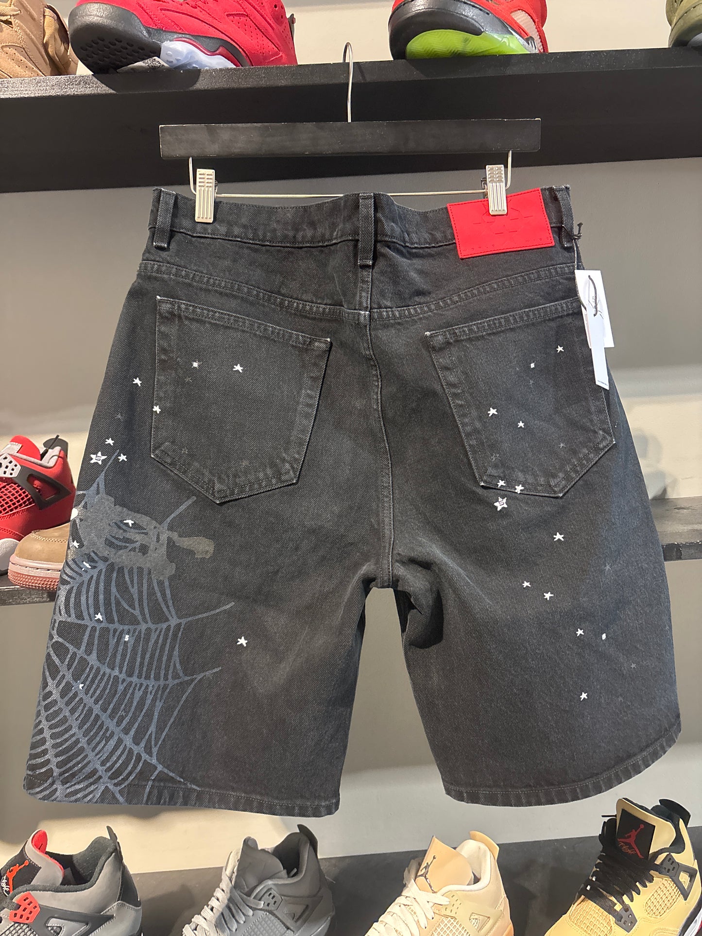 Sp5der Heavy Web Denim Shorts Black