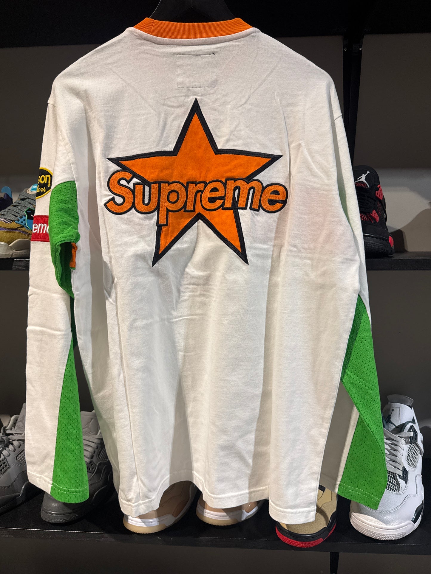 Supreme Vanson Leathers LS White/Orange/Green Tee