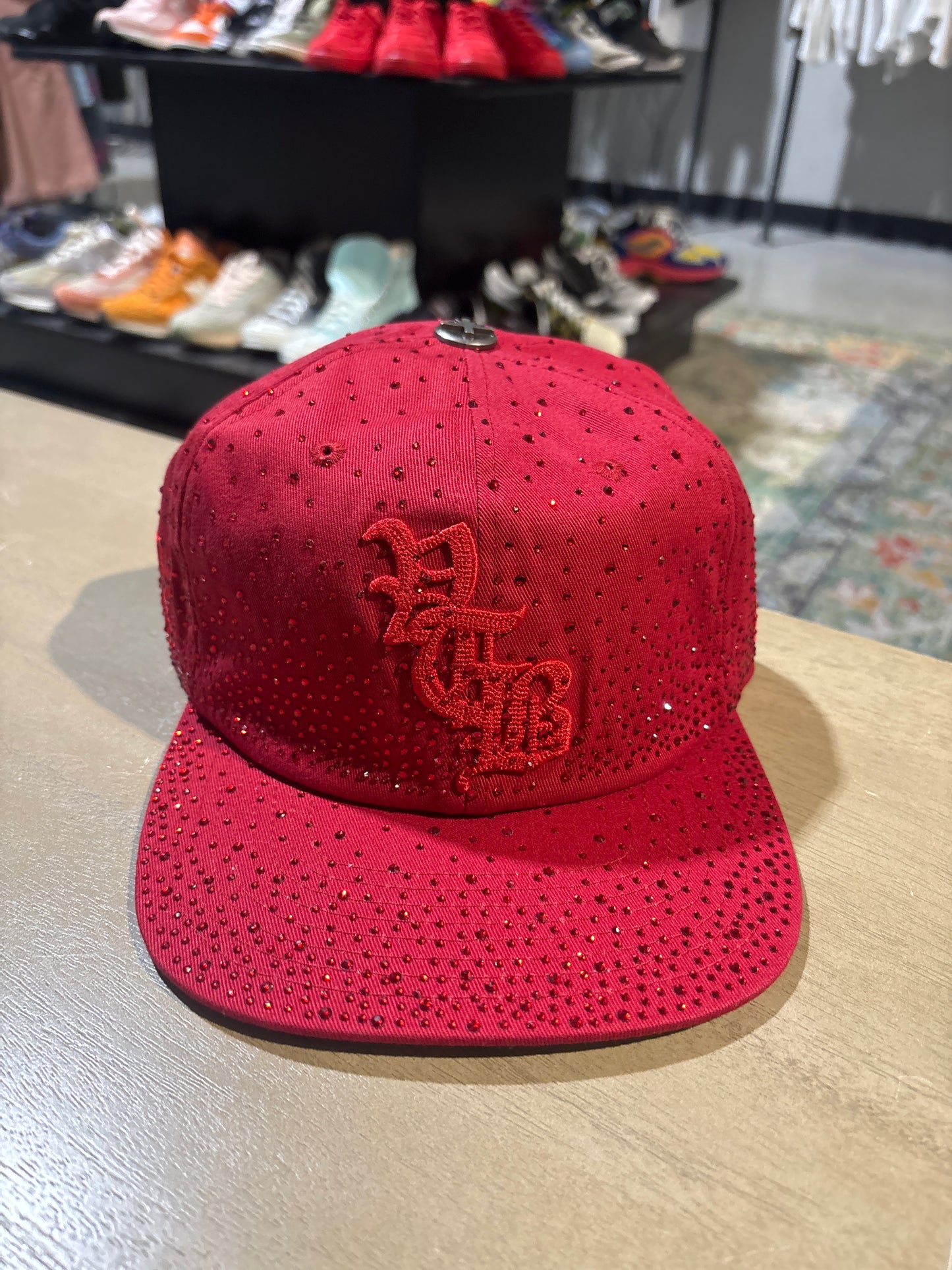 Vertabrae Red Rhinestone Snapback