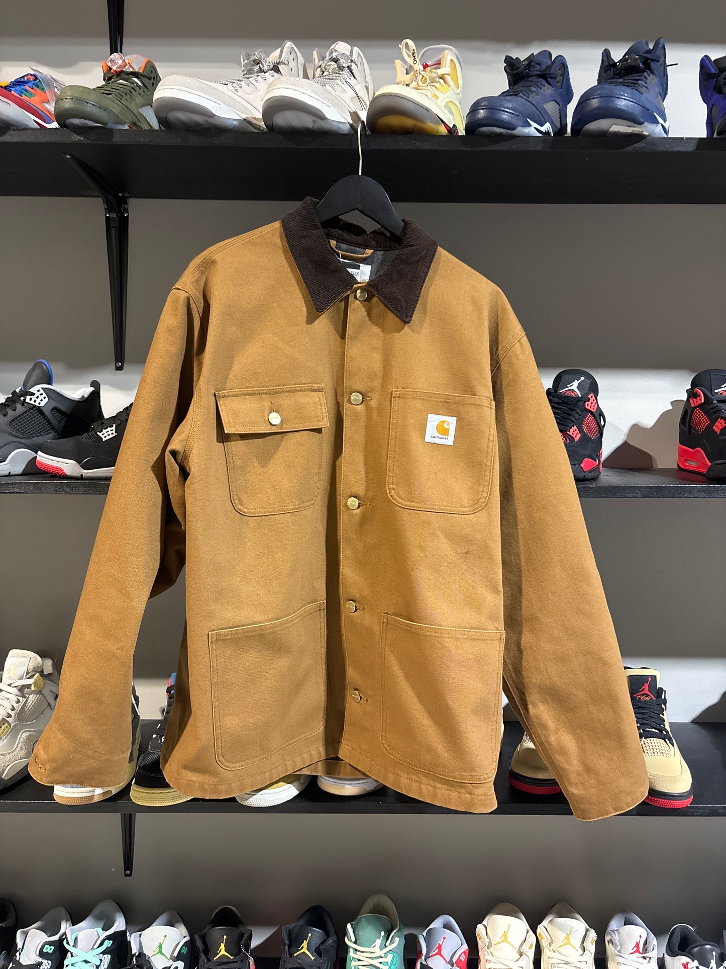 Carhartt khaki jacket brown collar