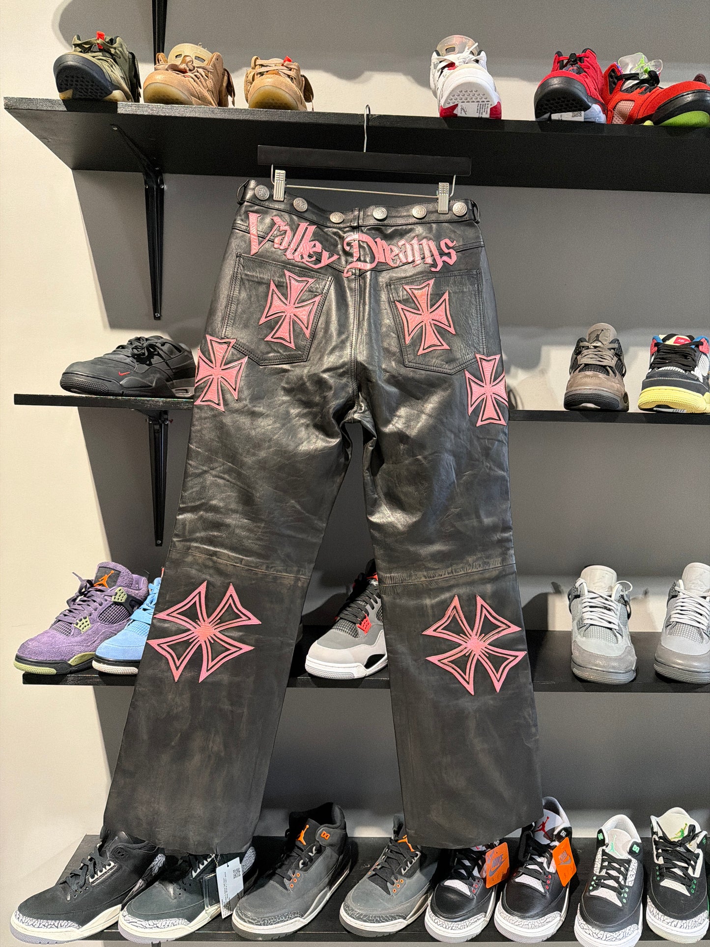 Vale Leather Croxx Pants Pink and Black