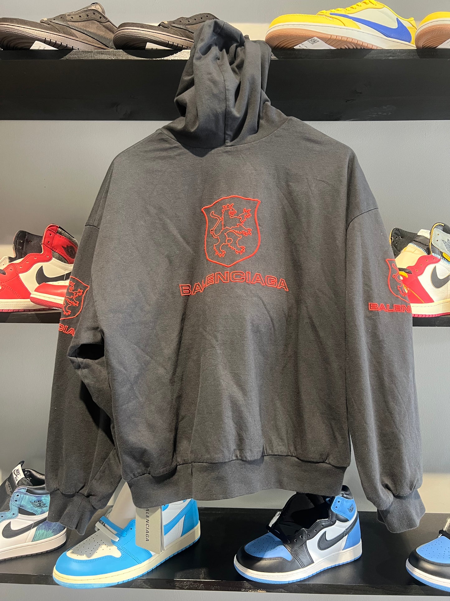 Balenciaga lion lined hoodie red black