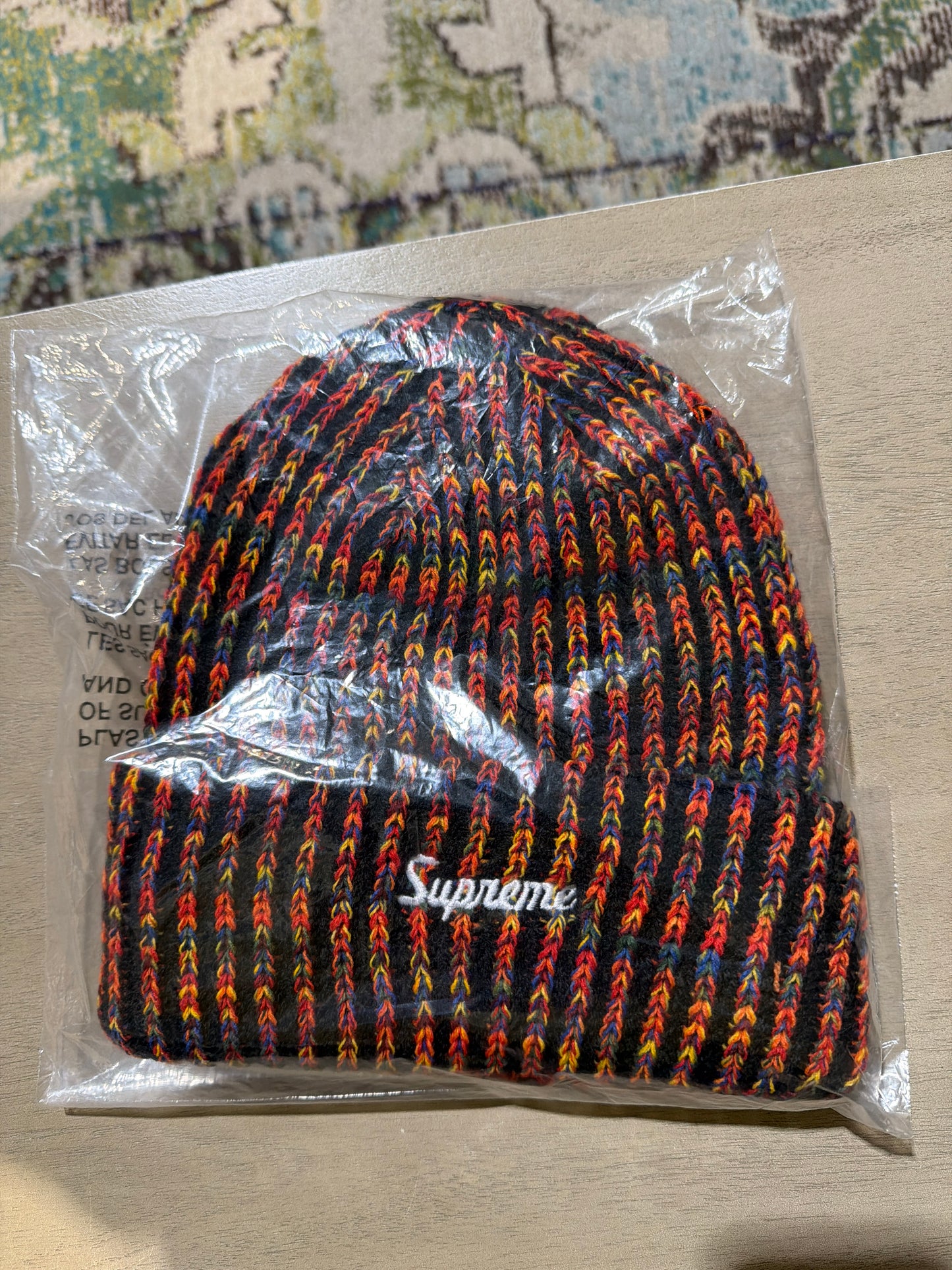 Supreme rainbow loose gauge beanie neon black