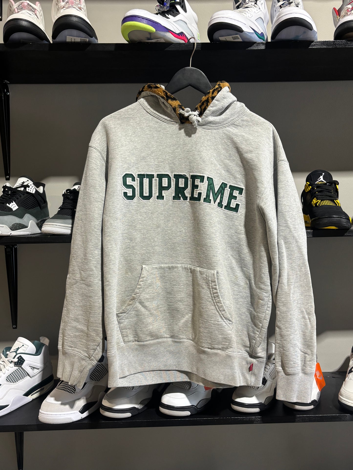 Supreme Leopard Trim Hooded Sweatshirt Grey